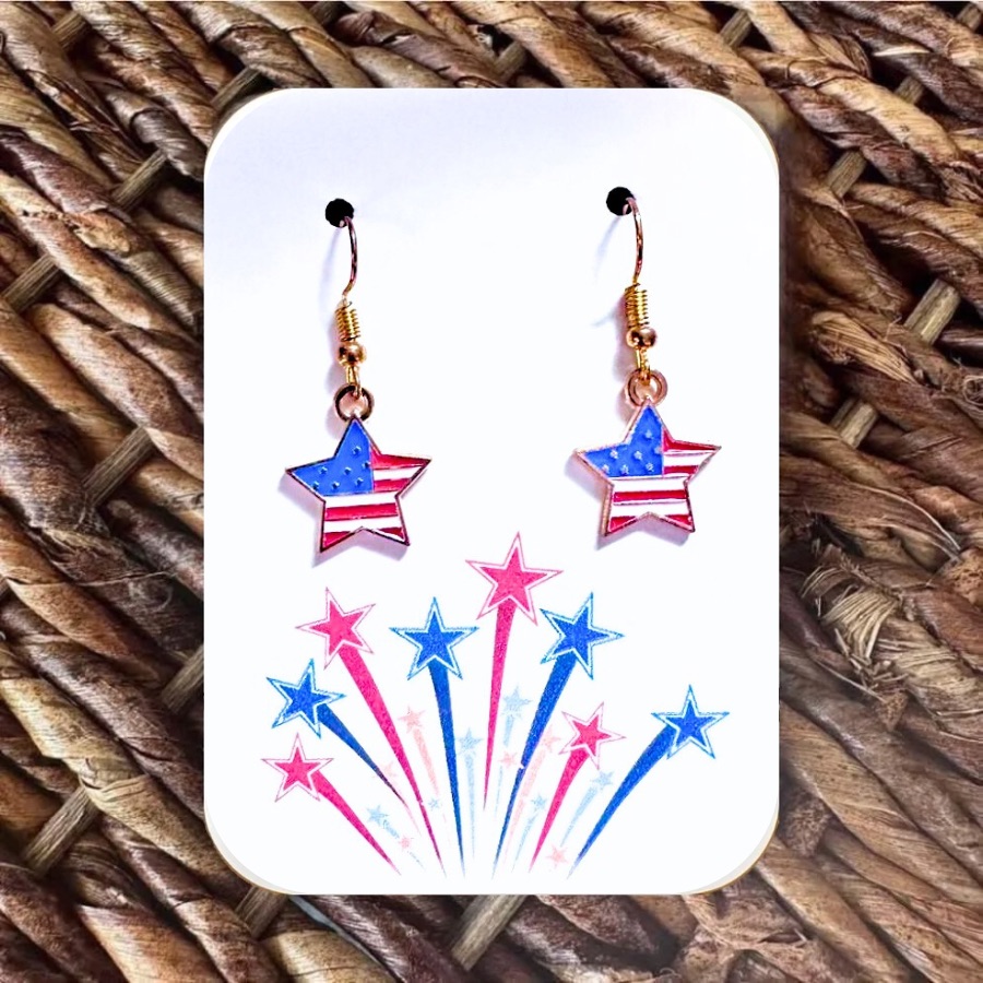 New Patriotic Star Dangle Earrings (1.5” Long X 0.6” Wide)